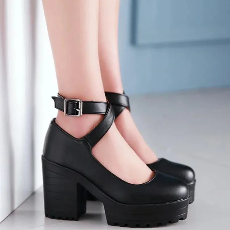 Cross Strap Buckle Platform Mary Janes Shoes