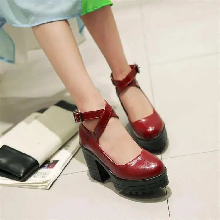 Cross Strap Buckle Platform Mary Janes Shoes