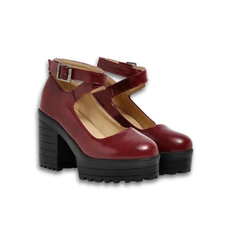 Cross Strap Buckle Platform Mary Janes Shoes