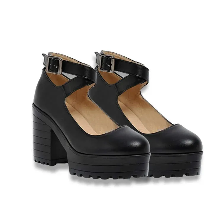 Cross Strap Buckle Platform Mary Janes Shoes