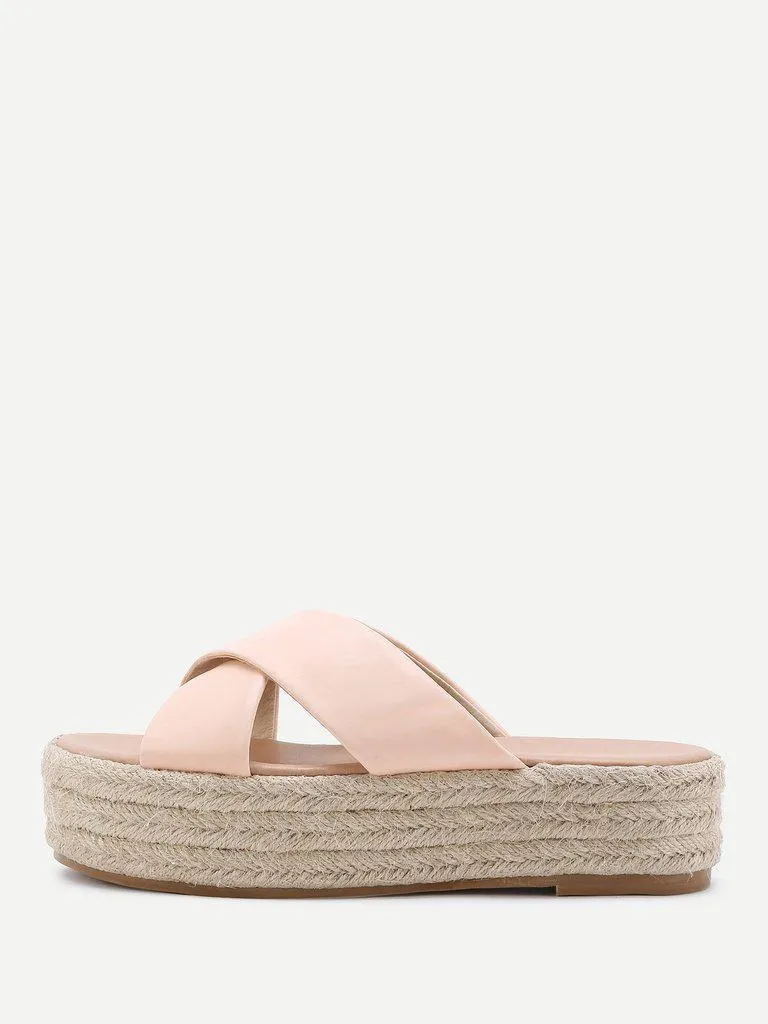 Cross Strap Woven Flatform Sliders