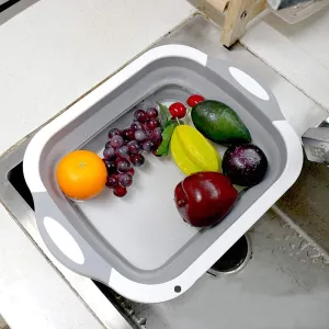 Cutting collapsible Chopping Board/Washing Bowl, Fruit Vegetable Basket 3 in 1 Chopping Board (Random Color)