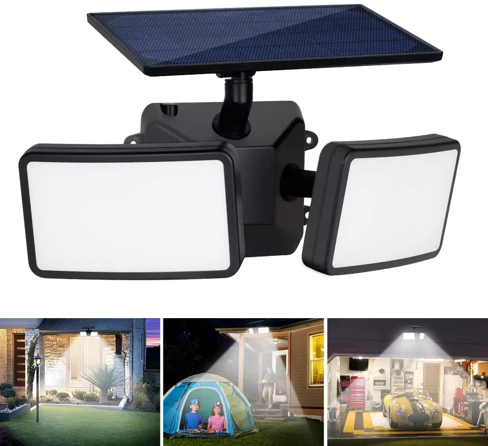 Depuley Solar Light Outdoor IP65 Waterproof LED Spotlight with Motion Sensor Swivelling 2 Heads Wireless 2 Modes Flood Light Outdoor Spotlight Black for Backyard Garage Entrance Garage Vegetable Garden