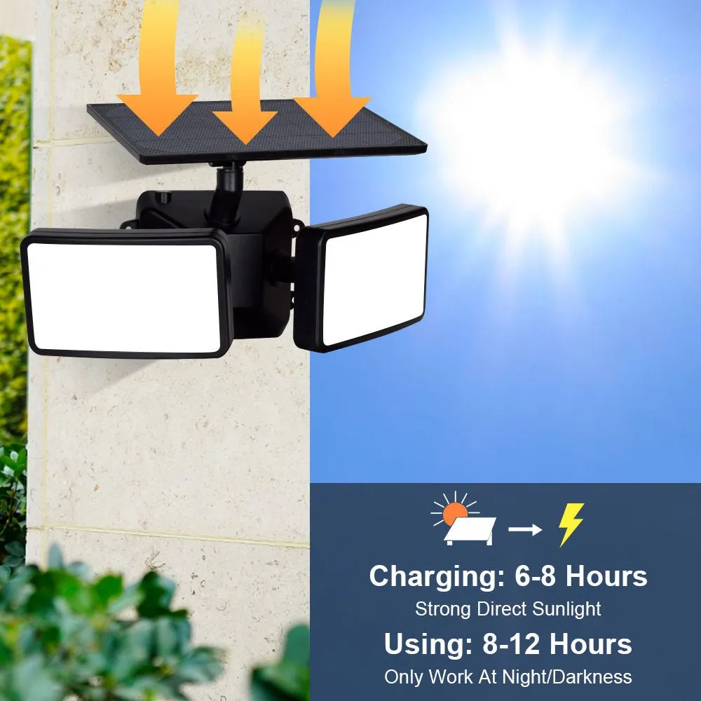 Depuley Solar Light Outdoor IP65 Waterproof LED Spotlight with Motion Sensor Swivelling 2 Heads Wireless 2 Modes Flood Light Outdoor Spotlight Black for Backyard Garage Entrance Garage Vegetable Garden