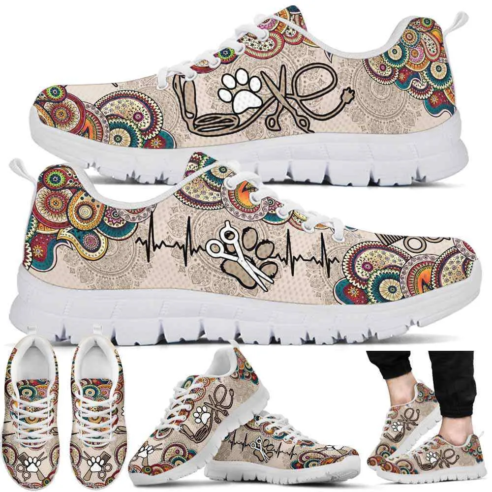 Dog Groomer Sneaker, Mandala Dog Groomer Paw Heartbeat Sneakers Shoes, Best Running Shoes, Unique Gifts For Dog Lovers