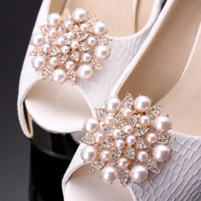 Elegant Pearl  Rhinestone Shoe Clip