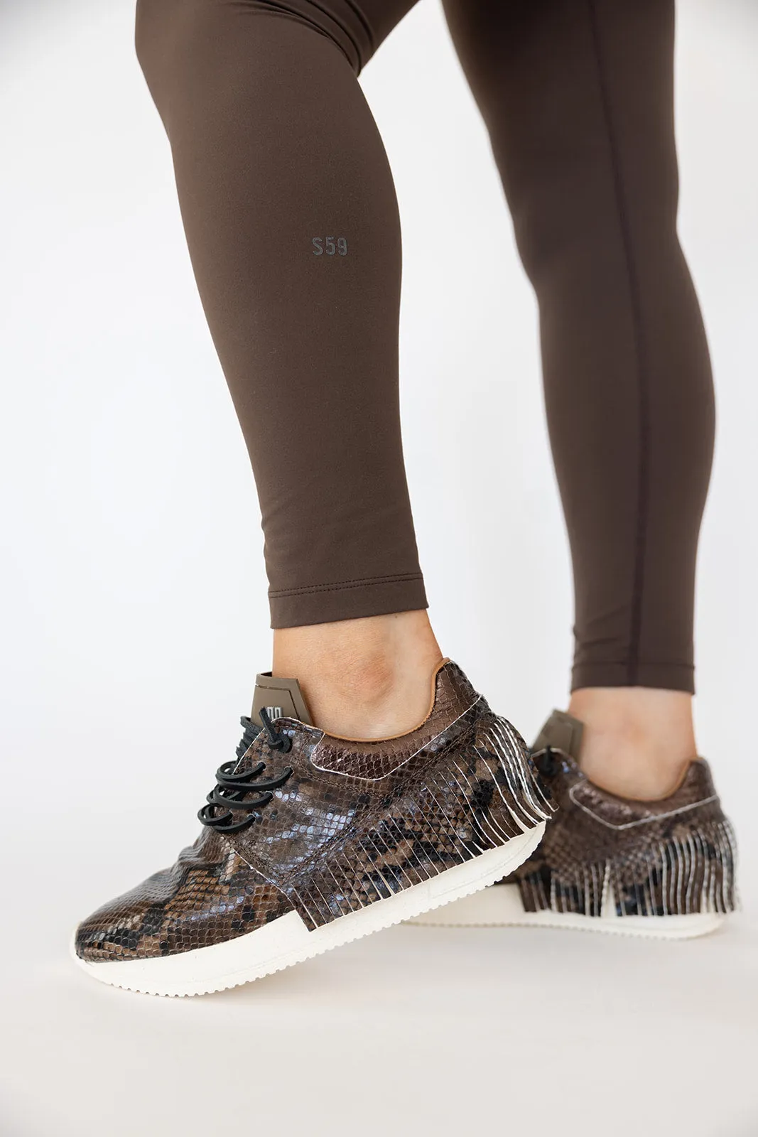 Esseutesse Leather Fringe Sneaker - Mocha Python