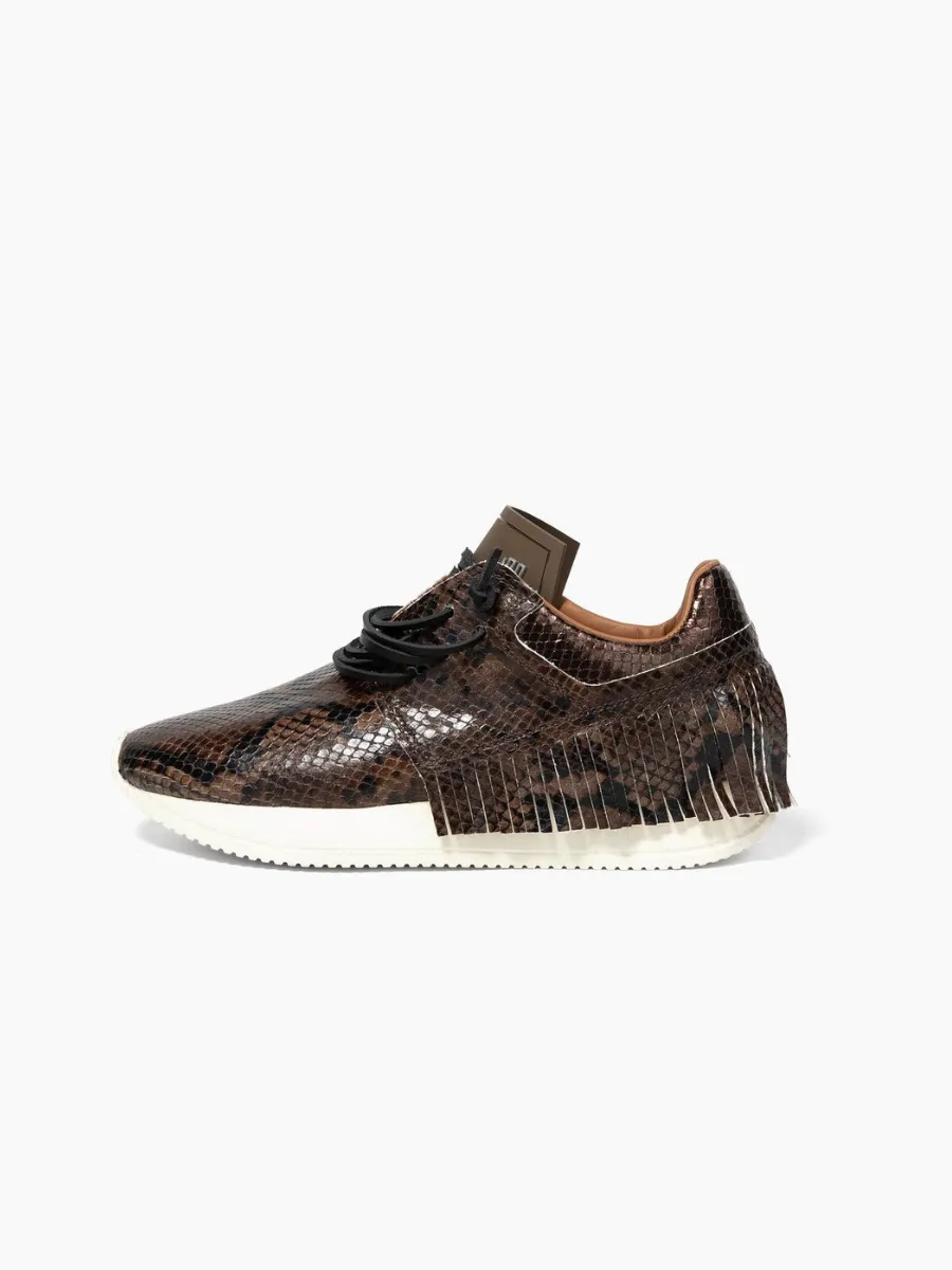 Esseutesse Leather Fringe Sneaker - Mocha Python