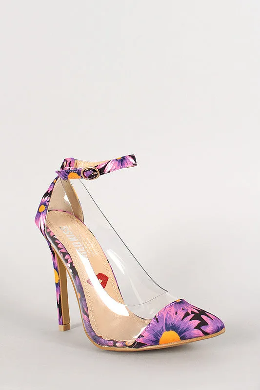 Floral Print Ankle Strap Pointy Toe Pump