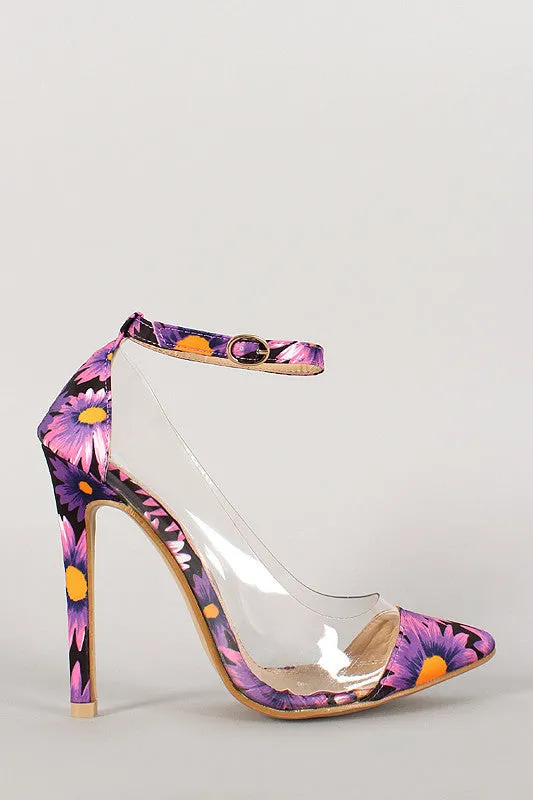 Floral Print Ankle Strap Pointy Toe Pump