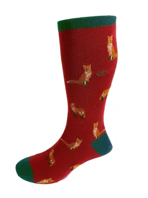 Fox Motif Soft Cotton Socks – Wine