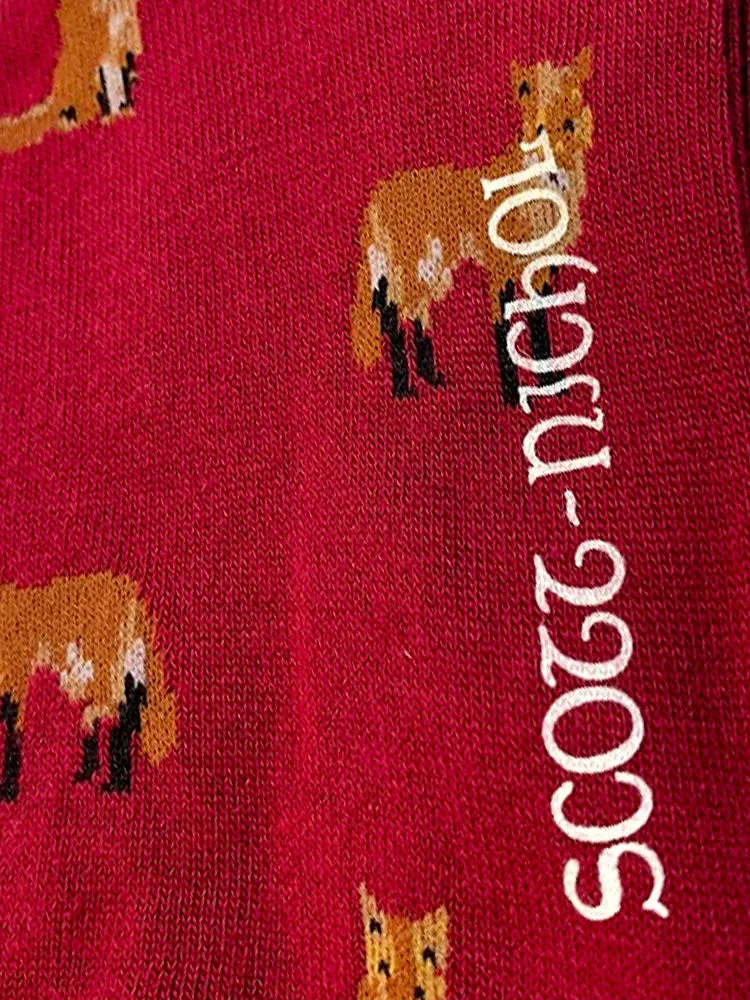 Fox Motif Soft Cotton Socks – Wine