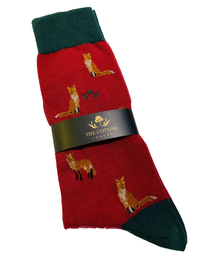 Fox Motif Soft Cotton Socks – Wine