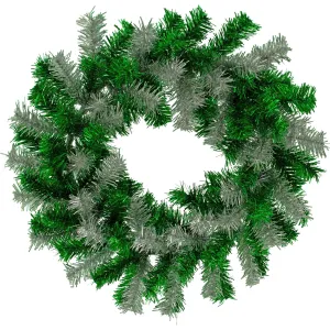 Green and Silver Tinsel Christmas Wreaths