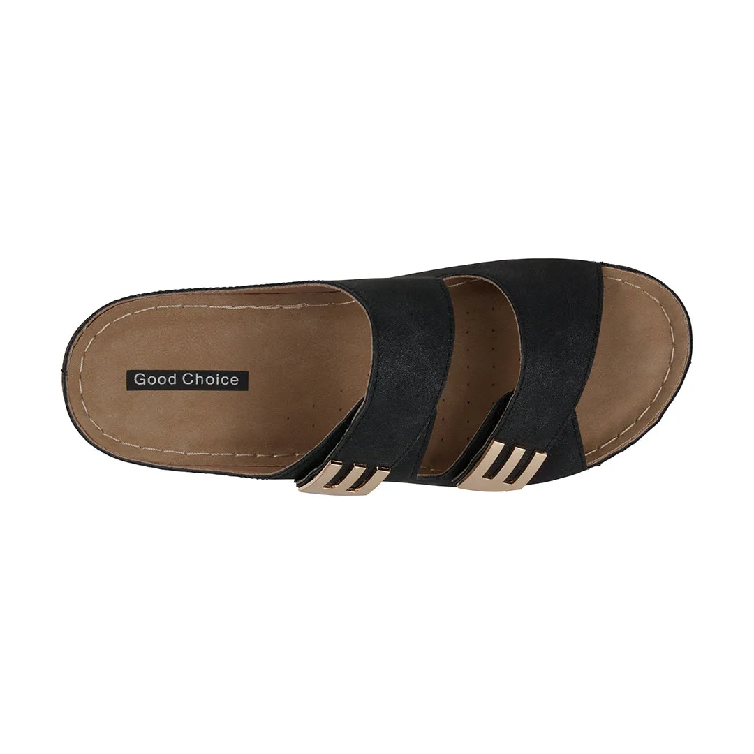 Gretchen Black Comfort Flat Sandals