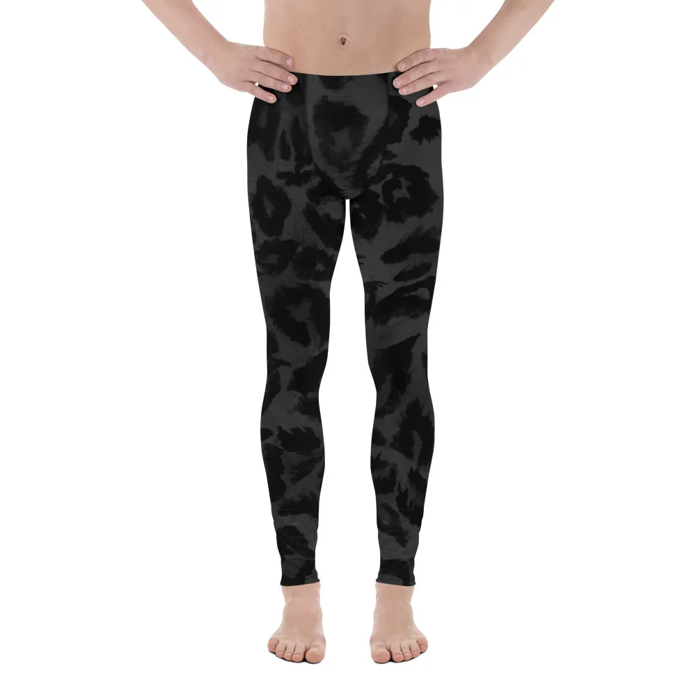 Grey Leopard Print Men's Leggings, Long Compression Yoga Pants Tights- Made in USA/EU