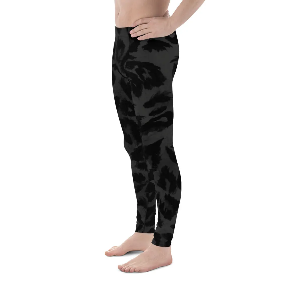 Grey Leopard Print Men's Leggings, Long Compression Yoga Pants Tights- Made in USA/EU