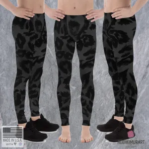 Grey Leopard Print Men's Leggings, Long Compression Yoga Pants Tights- Made in USA/EU