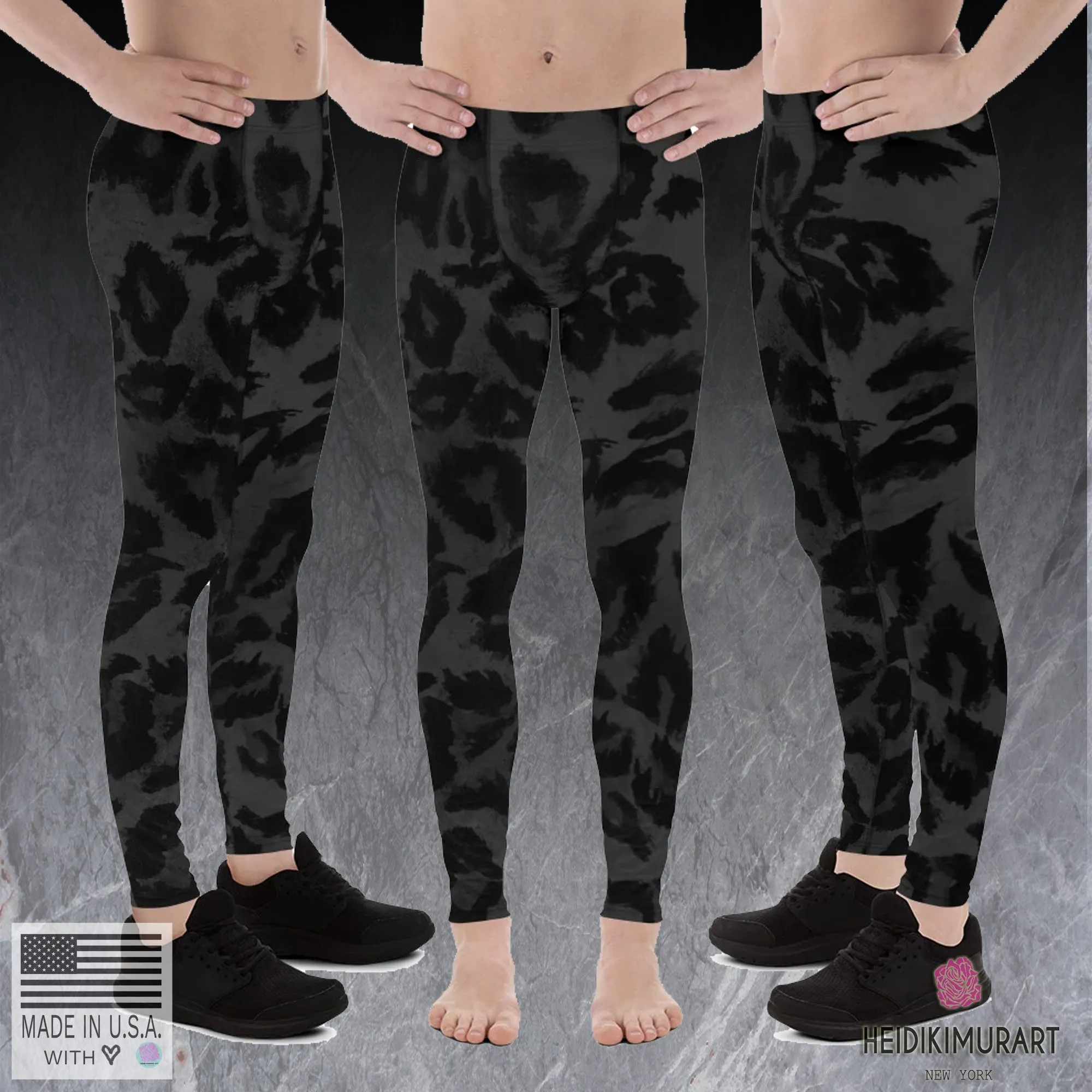 Grey Leopard Print Men's Leggings, Long Compression Yoga Pants Tights- Made in USA/EU