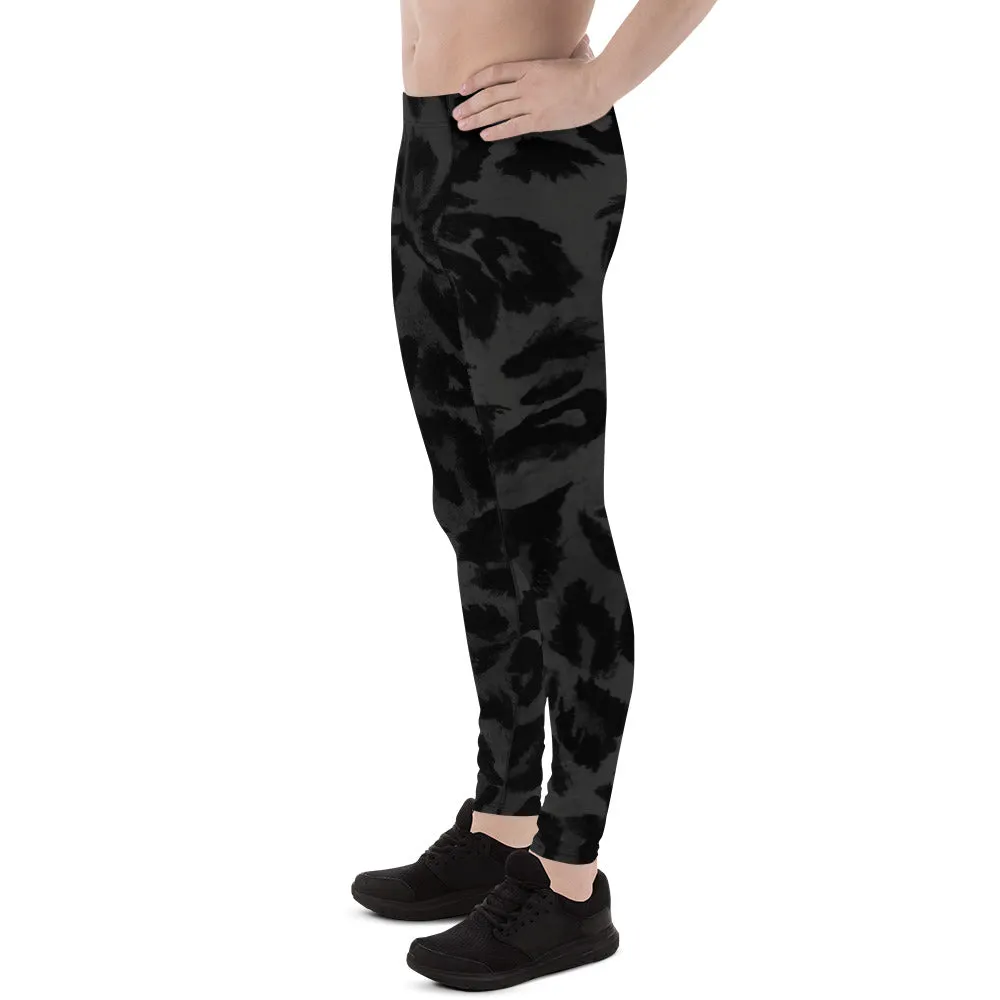 Grey Leopard Print Men's Leggings, Long Compression Yoga Pants Tights- Made in USA/EU