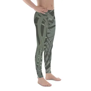 Grey Tropical Leaves Men's Leggings, Best Men's Leggings, Tropical Leaves Print Designer Running Compression Tights For Men - Made in USA/EU/MX