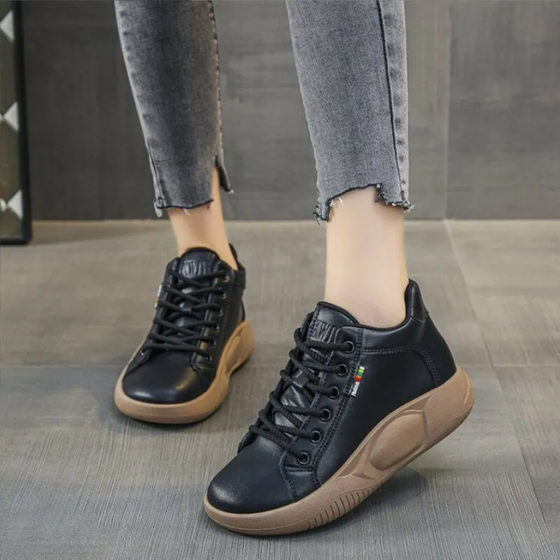 High Top Lace-Up Flat Sneakers with Thick Soles