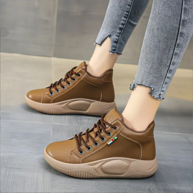 High Top Lace-Up Flat Sneakers with Thick Soles