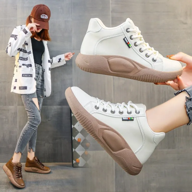 High Top Lace-Up Flat Sneakers with Thick Soles