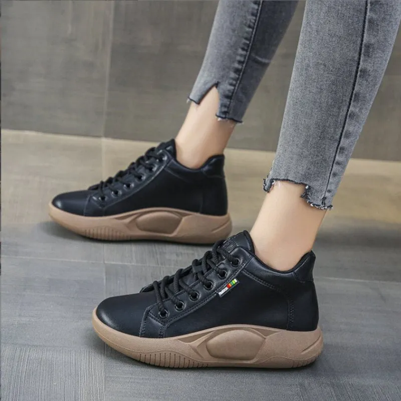 High Top Lace-Up Flat Sneakers with Thick Soles