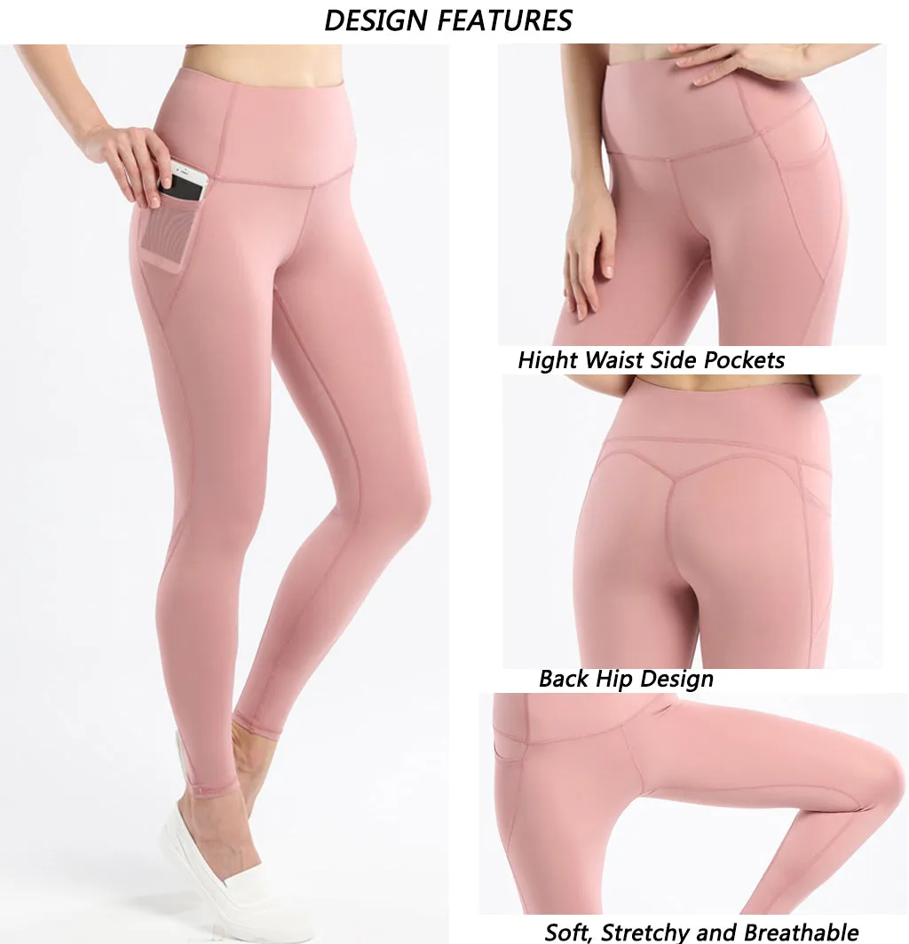 High Waist Leggings for Women Yoga  Athletic Pants  Tummy Control    with Side Pockets Workout Running Pants