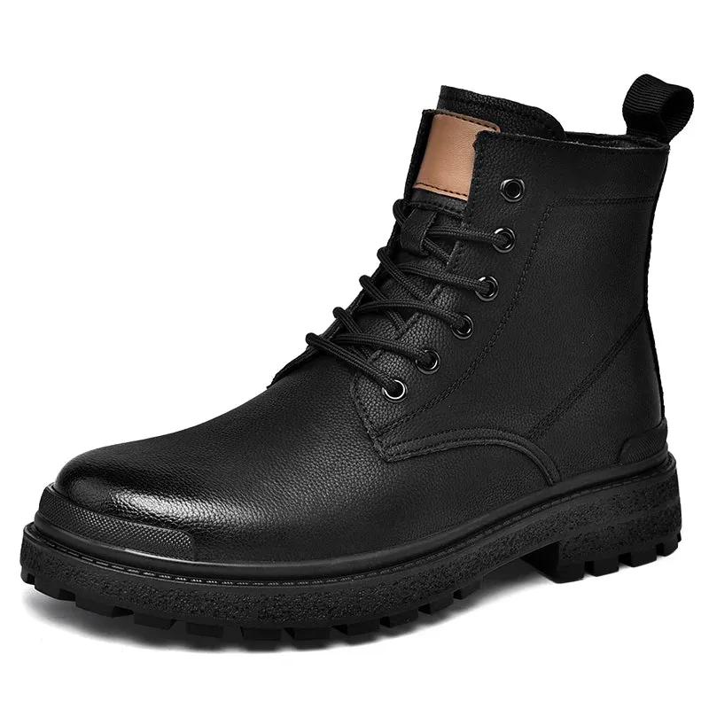 Hnzxzm Men's Boots Fashion Outdoor High Top Work Boots Black Punk Style Mens Shoes Luxury Genuine Leather Ankle Boots Designer Shoes