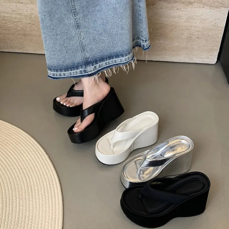 Hnzxzm Summers Chunky Women Slippers Fashion Elegant Clip Toe Platform Wedges Heel Slides Shoes Ladies Casaul Outdoor Beach Sandalias