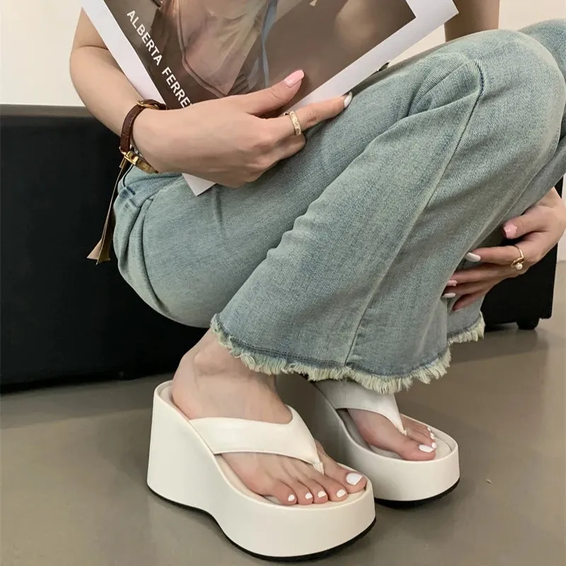 Hnzxzm Summers Chunky Women Slippers Fashion Elegant Clip Toe Platform Wedges Heel Slides Shoes Ladies Casaul Outdoor Beach Sandalias