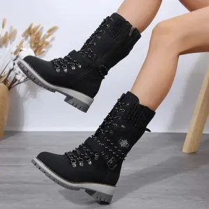 Hnzxzm Winter Outdoor Shoes for Women Side Zip Women's Mid-Calf Boots Square Heel Casual Women's Shoes Med Heel Ladies Boots