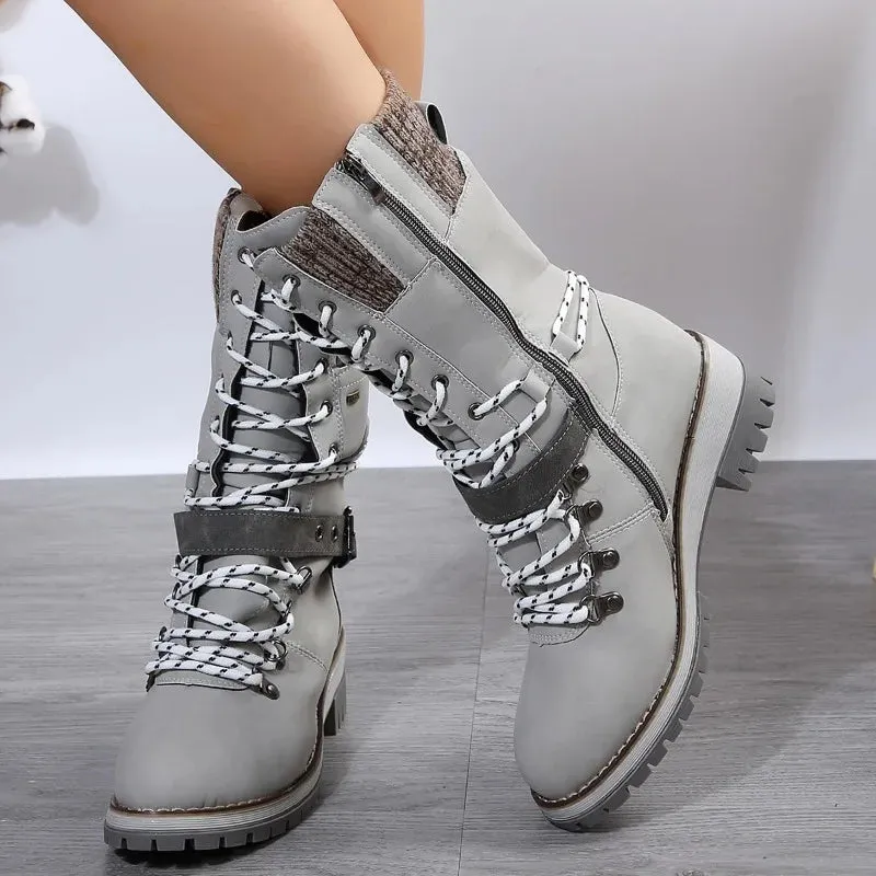 Hnzxzm Winter Outdoor Shoes for Women Side Zip Women's Mid-Calf Boots Square Heel Casual Women's Shoes Med Heel Ladies Boots