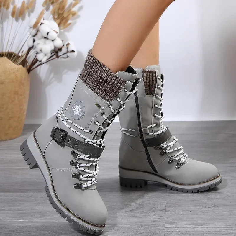 Hnzxzm Winter Outdoor Shoes for Women Side Zip Women's Mid-Calf Boots Square Heel Casual Women's Shoes Med Heel Ladies Boots