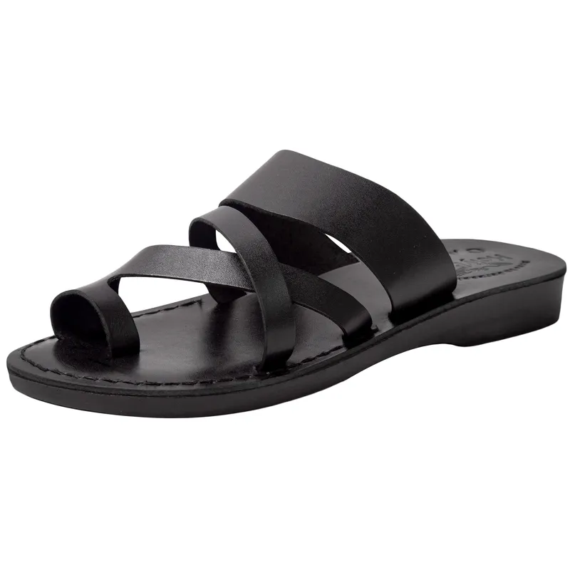 Holy Land Market Men/Women Biblical Jesus Leather Sandals/Slides From Jerusalem (Bethlehem Black)