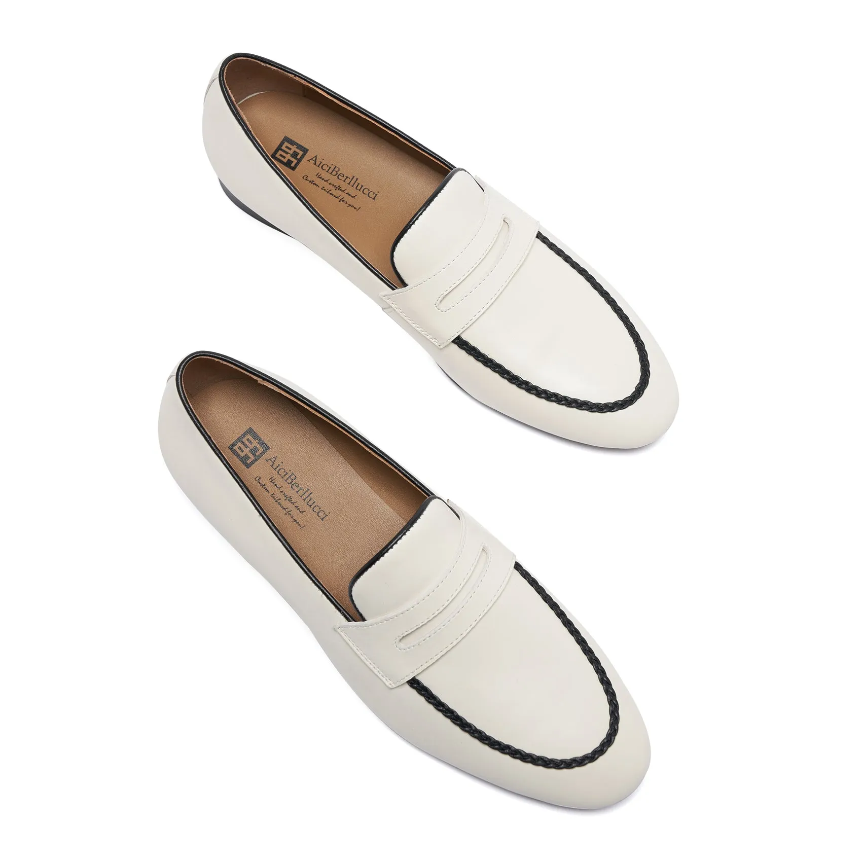 INCI Off-white  Calfskin Leather & Sheepskin  lining-Loraine-Penny Loafers for Women- Comfort Flat Shoes- Slip-on Women Loafers -Shoes Casual