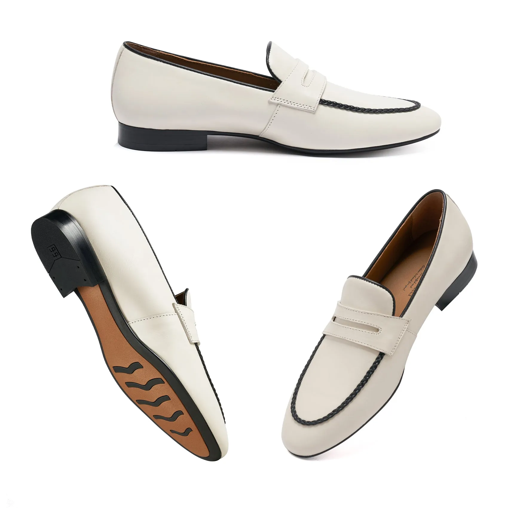 INCI Off-white  Calfskin Leather & Sheepskin  lining-Loraine-Penny Loafers for Women- Comfort Flat Shoes- Slip-on Women Loafers -Shoes Casual