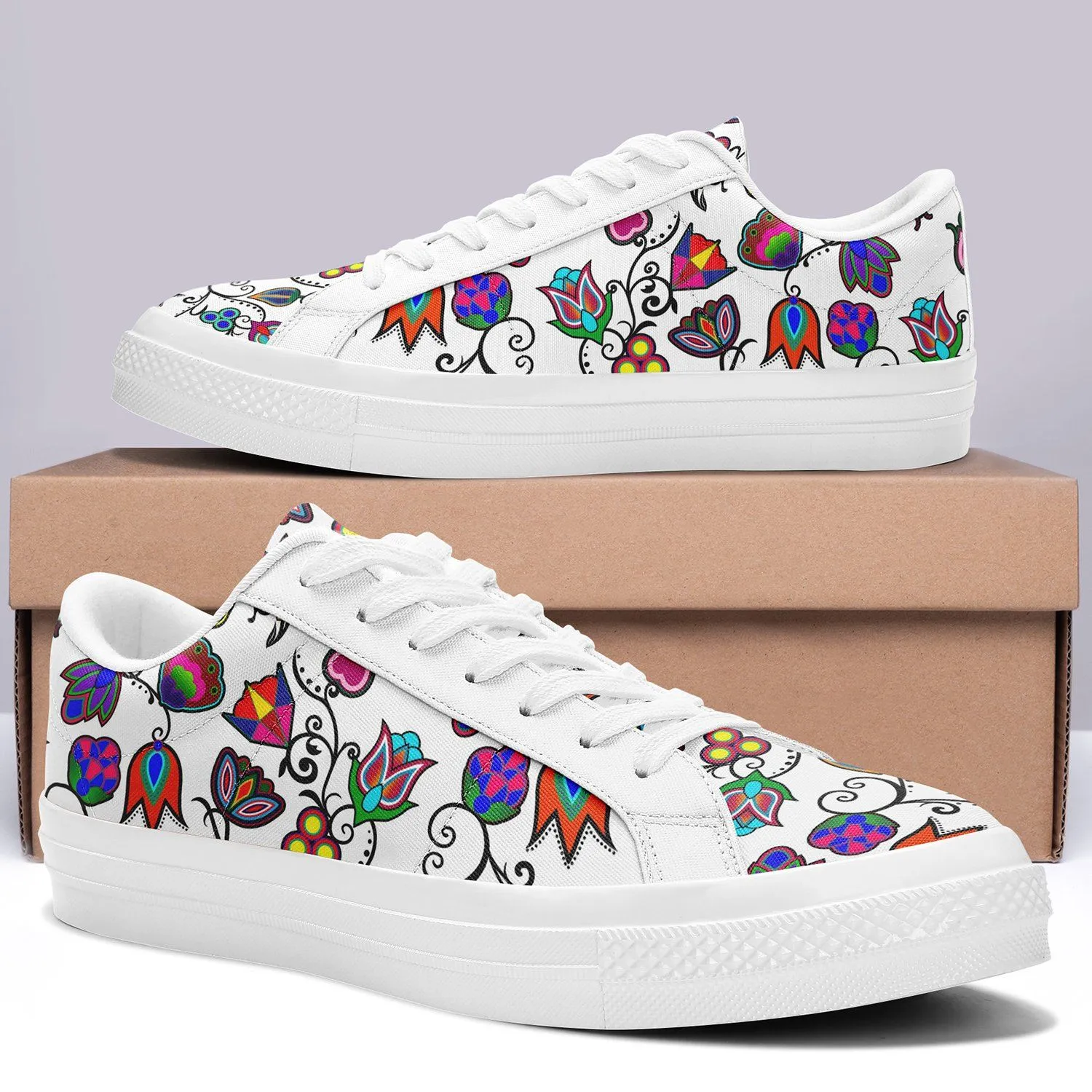 Indigenous Paisley White Aapisi Low Top Canvas Shoes White Sole