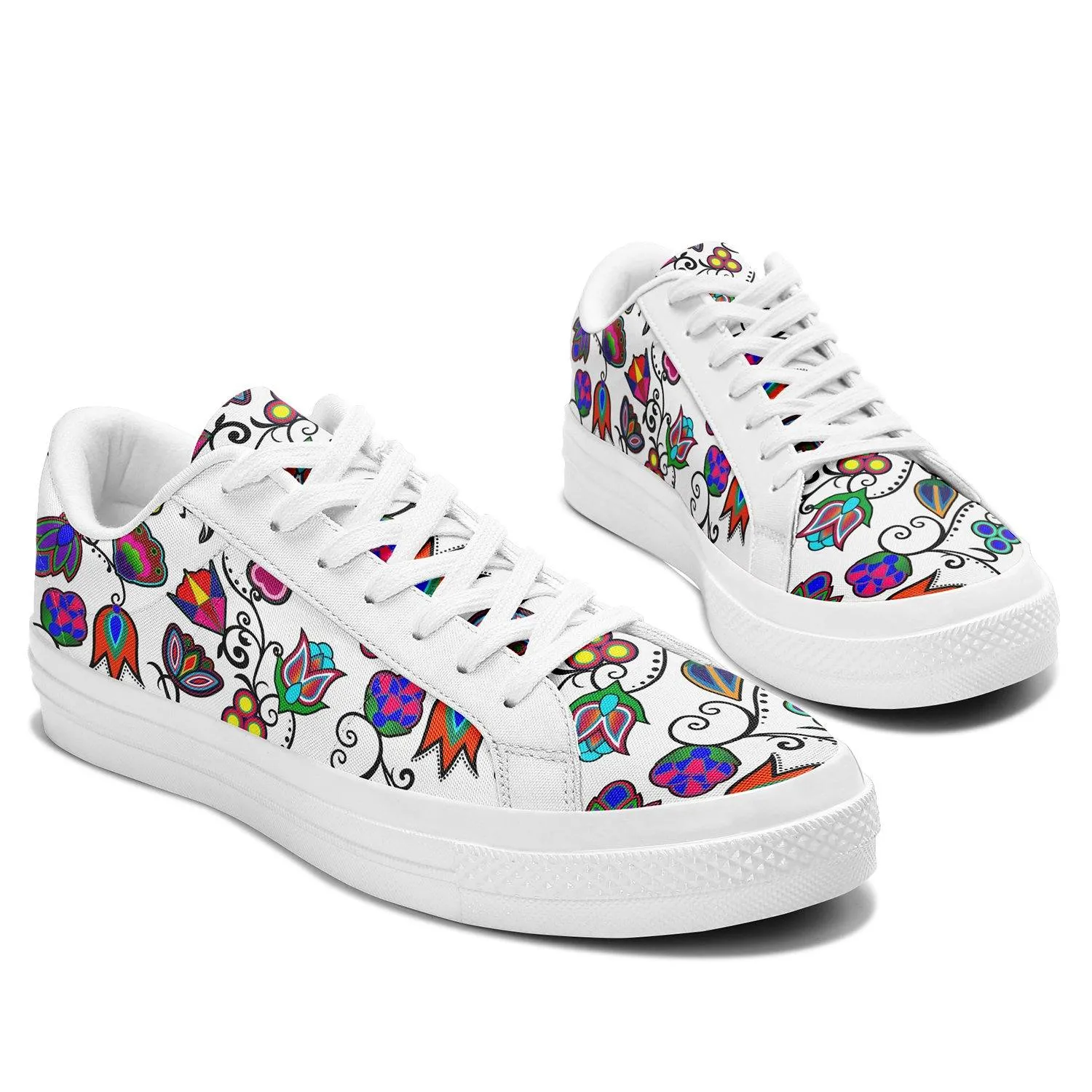 Indigenous Paisley White Aapisi Low Top Canvas Shoes White Sole