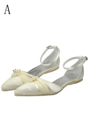 Ivory Pointed Toe Handmade Beading Flats For Women S47