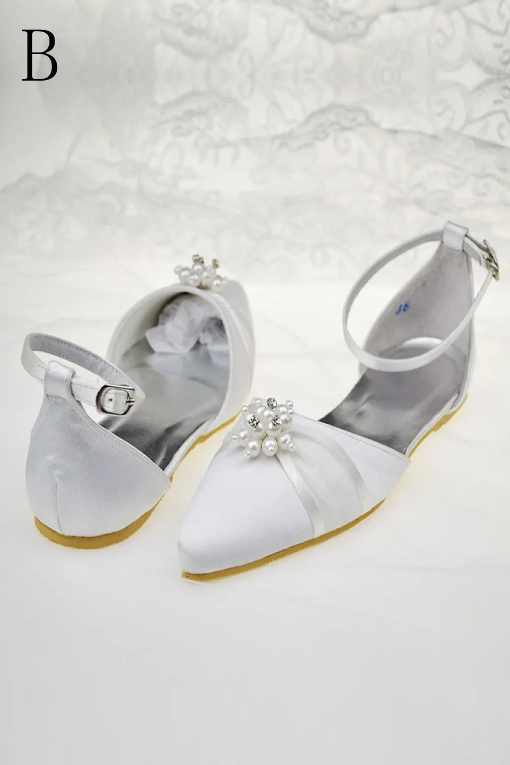 Ivory Pointed Toe Handmade Beading Flats For Women S47