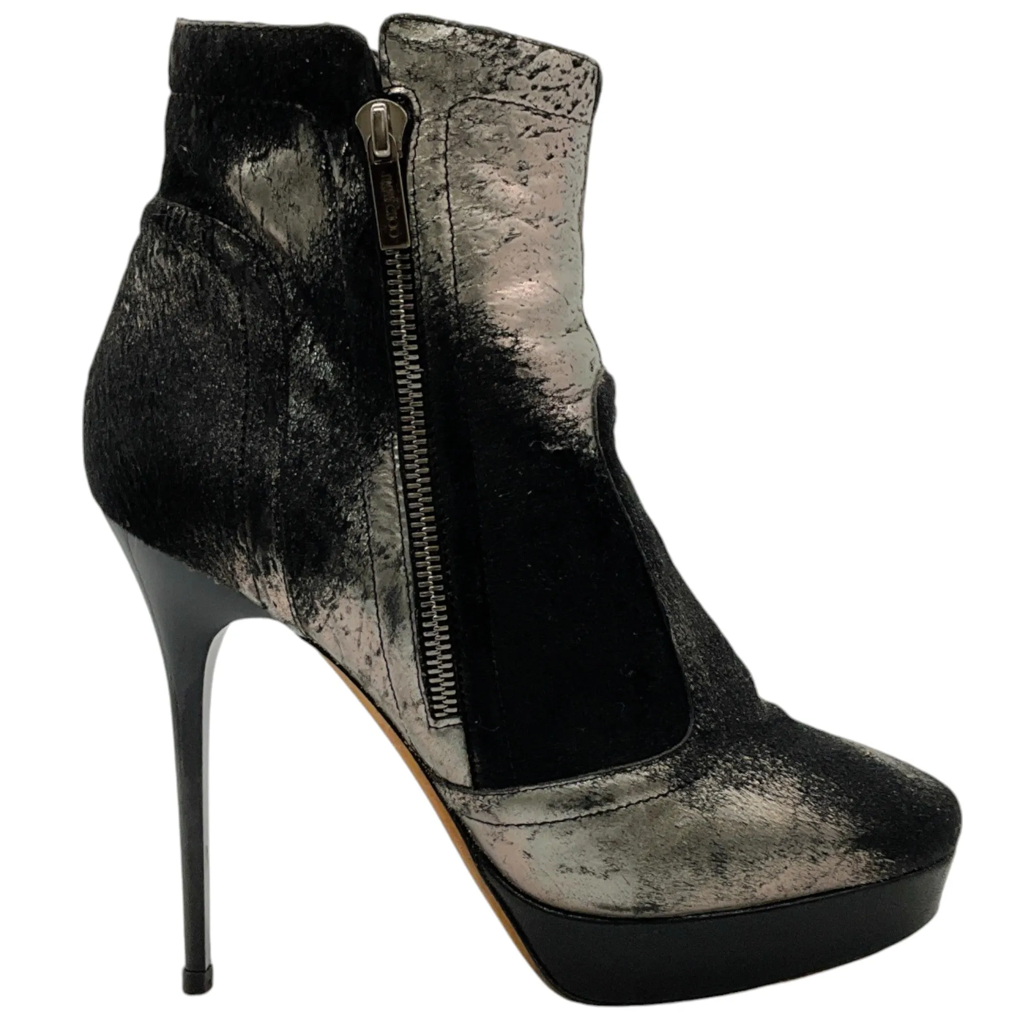 Jimmy Choo Black Metallic Distressed Platform Ankle Boots