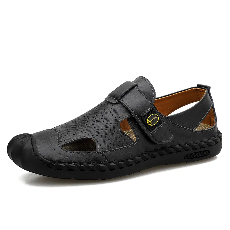 kkboxly kkboxly Men Cowhide Closed Toe Breathable Soft Casual Sandals