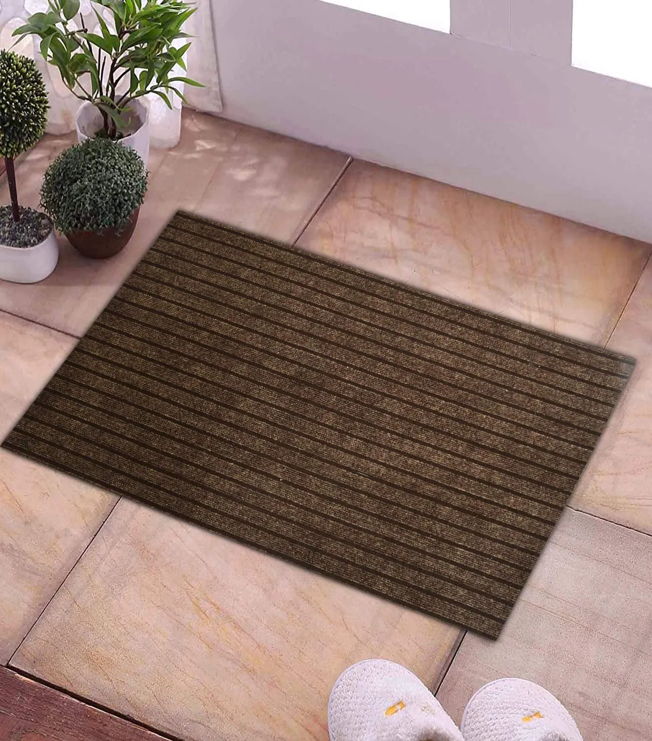 Kuber Industries Anti Slip, Durable & Washable Outdoor & Indoor Welcome Mat, Dirt and Dust Absorber- Pack of 2-16"x24"(Brown), HS_36_KUBMART018404