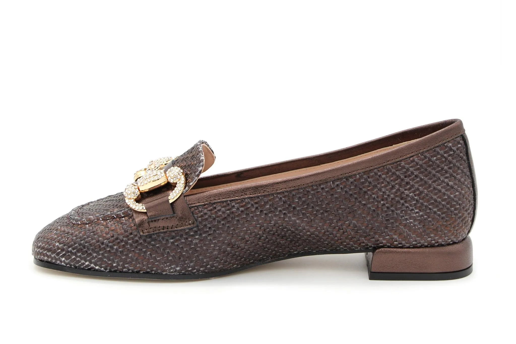 Marian Bronze Woven leather loafer with Embellished Buckle