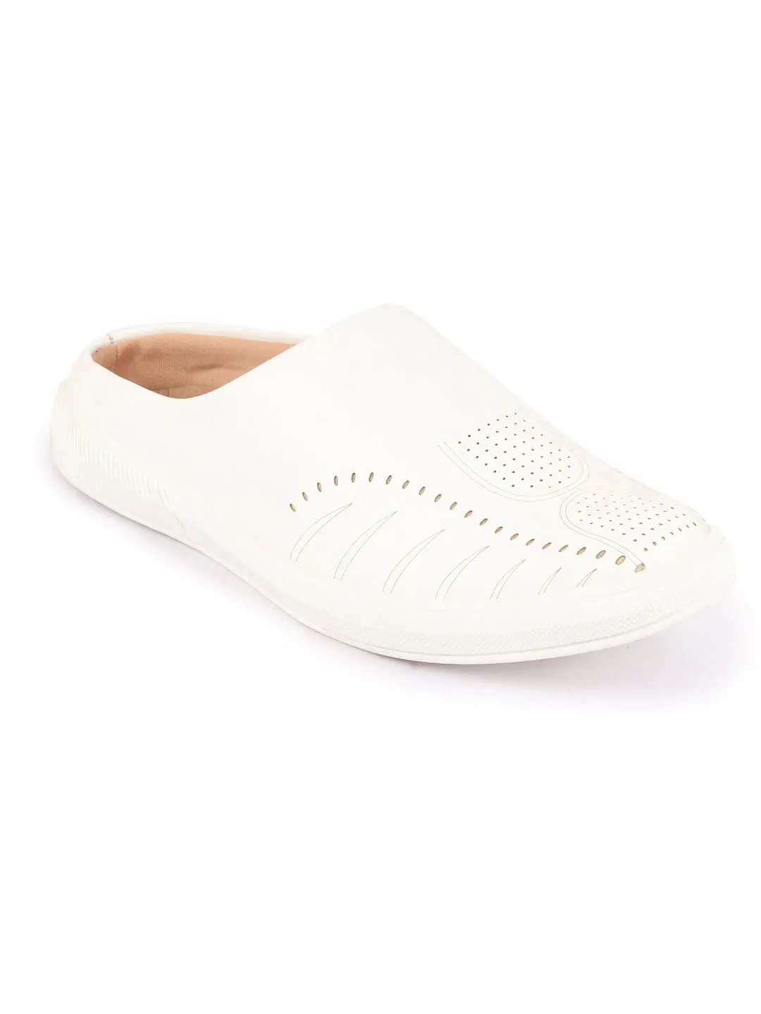 Men White Back Open Stylish Design Slip On Shoes