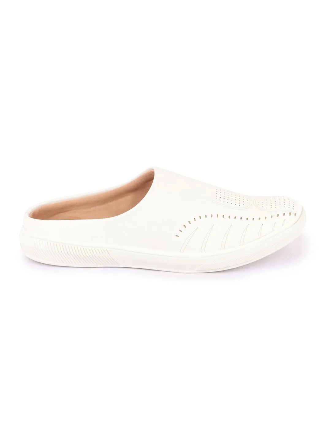 Men White Back Open Stylish Design Slip On Shoes