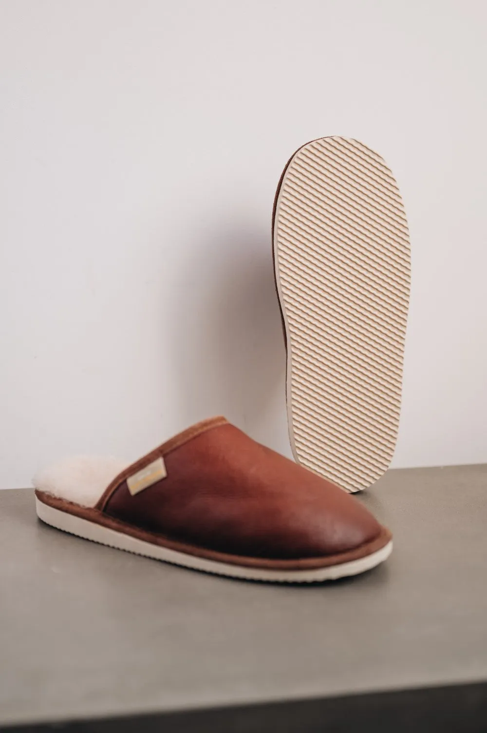 Men's Sheepskin Slip On Slippers with Sole | IDRIS